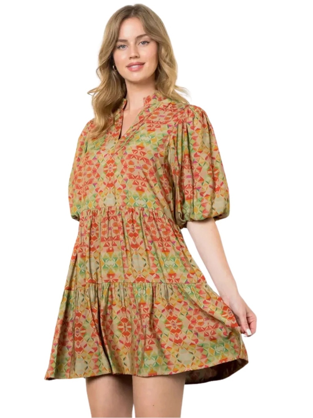 THML PRINT PUFF SLEEVE DRESS